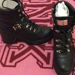 Guess Black Ankle Boots with Gold Details